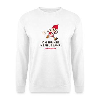 Ich sprinte ins neue Jahr Silvesterlauf 2027 - Unisex Pullover - Weiß - Vorne - Alina (178cm) & Michal (187cm)