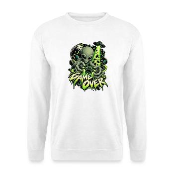 Alien Joystick Game Over Neon - Unisex Pullover - Weiß - Vorne - Alina (178cm) & Michal (187cm)