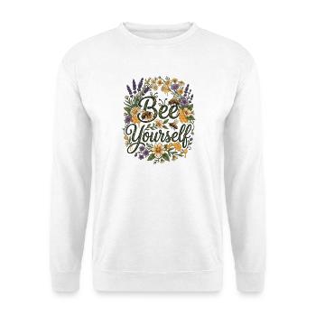 Bee Yourself – Bienen Blumen Honig Natur Design - Unisex Pullover - Weiß - Vorne - Alina (178cm) & Michal (187cm)
