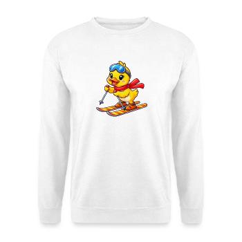 Süße Ente Skifahrer Cartoon Wintersport - Unisex Pullover - Weiß - Vorne - Alina (178cm) & Michal (187cm)
