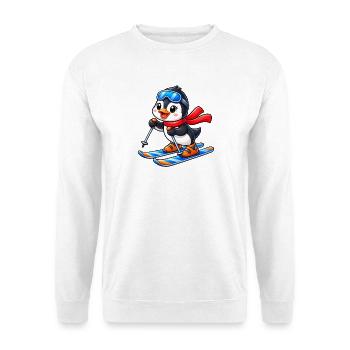 Süßer Pinguin auf Ski Cartoon Wintersport - Unisex Pullover - Weiß - Vorne - Alina (178cm) & Michal (187cm)