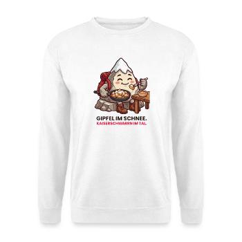 Berg Kaiserschmarrn Gipfel im Schnee - Unisex Pullover - Weiß - Vorne - Alina (178cm) & Michal (187cm)