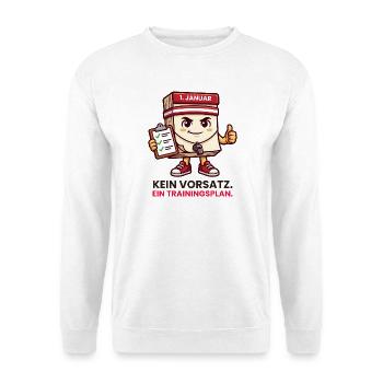 Neujahr Kalender Trainingsplan statt Vorsatz - Unisex Pullover - Weiß - Vorne - Alina (178cm) & Michal (187cm)