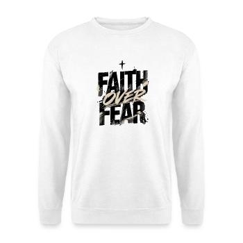 Faith Over Fear – Christliches Minimalist Design - Unisex Pullover - Weiß - Vorne - Alina (178cm) & Michal (187cm)