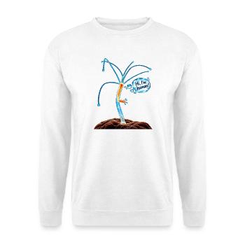 "Hi I'm human" - Unisex Pullover - Weiß - Vorne - Alina (178cm) & Michal (187cm)