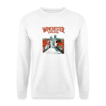 Retro Winchester England Historic Cityscape - Unisex Pullover - Weiß - Vorne - Alina (178cm) & Michal (187cm)