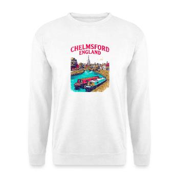 Vintage Chelmsford England Cityscape Travel Poster - Unisex Pullover - Weiß - Vorne - Alina (178cm) & Michal (187cm)