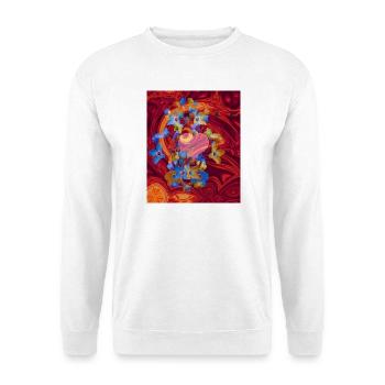 Herz und Blüten mit feurig rotem Hintergrund - Unisex Pullover - Weiß - Vorne - Alina (178cm) & Michal (187cm)