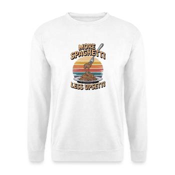 Mehr Spaghetti Weniger Upsetti Süße lustige Pasta - Unisex Pullover - Weiß - Vorne - Alina (178cm) & Michal (187cm)