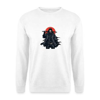 Schattendämon mit rotem Kreis - Unisex Pullover - Weiß - Vorne - Alina (178cm) & Michal (187cm)