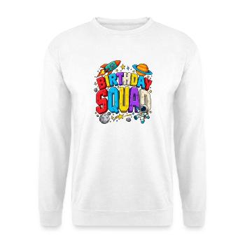 Birthday Squad Space Astronaut Moon Stars - Unisex Pullover - Weiß - Vorne - Alina (178cm) & Michal (187cm)