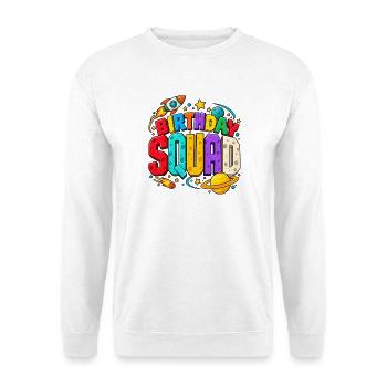 Geburtstagstrupp: Raumschiff Mondsterne - Unisex Pullover - Weiß - Vorne - Alina (178cm) & Michal (187cm)