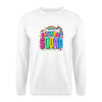 Geburtstagsgruppe Einhorn Regenbogen Süßer Kawaii - Unisex Pullover - Weiß - Vorne - Alina (178cm) & Michal (187cm)