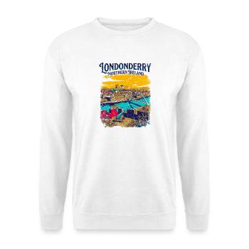 Vintage Londonderry Northern Ireland Cityscape - Unisex Pullover - Weiß - Vorne - Alina (178cm) & Michal (187cm)