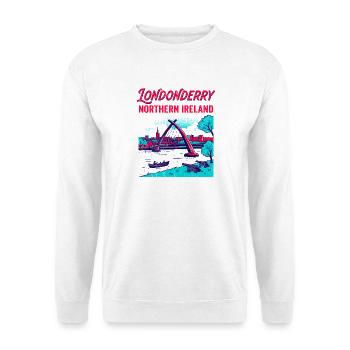 View Retro Londonderry Northern Ireland City - Unisex Pullover - Weiß - Vorne - Alina (178cm) & Michal (187cm)