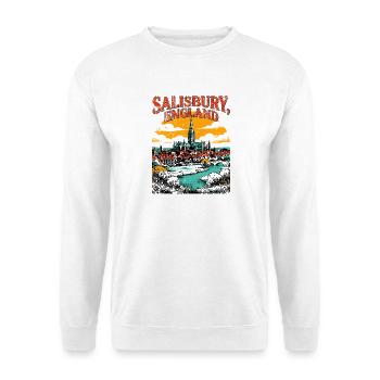 City Salisbury England Vintage Cathedral Skyline - Unisex Pullover - Weiß - Vorne - Alina (178cm) & Michal (187cm)