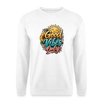 Good Vibes Only Positive Vibes Sonnenblume & Sonne - Unisex Pullover - Weiß - Vorne - Alina (178cm) & Michal (187cm)