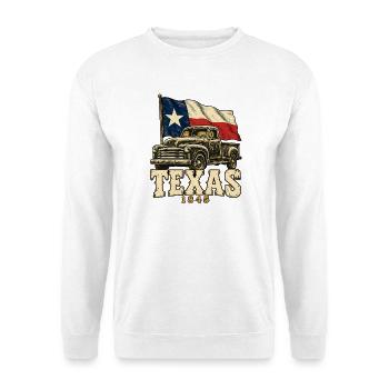 Texas Retro-Truck Flagge 1845 - Unisex Pullover - Weiß - Vorne - Alina (178cm) & Michal (187cm)