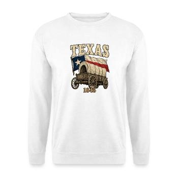 Texas Wagon 1845 Flagge - Unisex Pullover - Weiß - Vorne - Alina (178cm) & Michal (187cm)