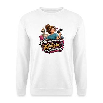 Physiotherapeutin Königin der Schmerzen - Unisex Pullover - Weiß - Vorne - Alina (178cm) & Michal (187cm)