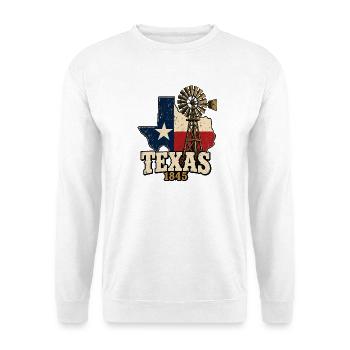 Texas Vintage Flagge Windrad 1845 - Unisex Pullover - Weiß - Vorne - Alina (178cm) & Michal (187cm)