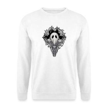 Halloween-Geister-Boo-Reißverschluss-Gruselsaison - Unisex Pullover - Weiß - Vorne - Alina (178cm) & Michal (187cm)