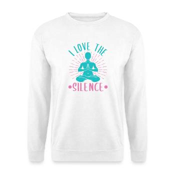 Yoga I Love The Silence Funny Yoga - Unisex Pullover - Weiß - Vorne - Alina (178cm) & Michal (187cm)