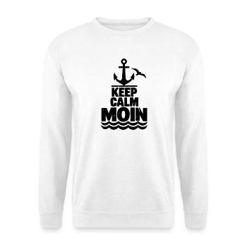 Keep Calm Moin – Maritimer Grunge Look  - Unisex Pullover - Weiß - Vorne - Alina (178cm) & Michal (187cm)