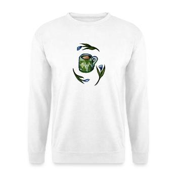Blattbecher mit Blattmuster - Unisex Pullover - Weiß - Vorne - Alina (178cm) & Michal (187cm)