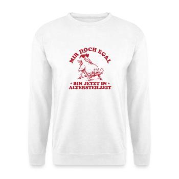 Gans im Liegestuhl Bin in Altersteilzeit Geschenk - Unisex Pullover - Weiß - Vorne - Alina (178cm) & Michal (187cm)