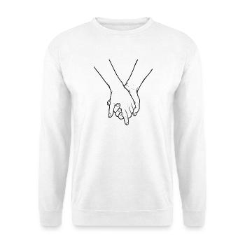 Zwei Hände händchen halten Liebespaar holding hand - Unisex Pullover - Weiß - Vorne - Alina (178cm) & Michal (187cm)