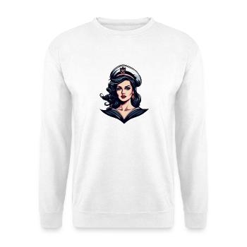 Matrosin mit Mütze Retro Portrait - Unisex Pullover - Weiß - Vorne - Alina (178cm) & Michal (187cm)