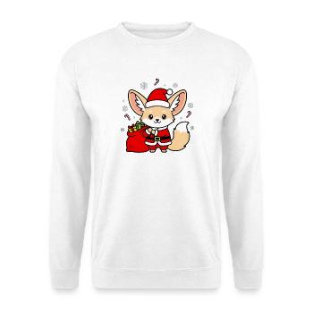 Festlicher Weihnachtsmann mit Geschenken - Unisex Pullover - Weiß - Vorne - Alina (178cm) & Michal (187cm)