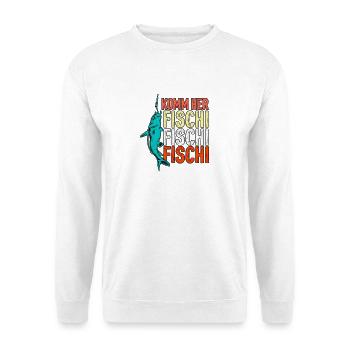 Komm her Fischi Fischi - Unisex Pullover - Weiß - Vorne - Alina (178cm) & Michal (187cm)