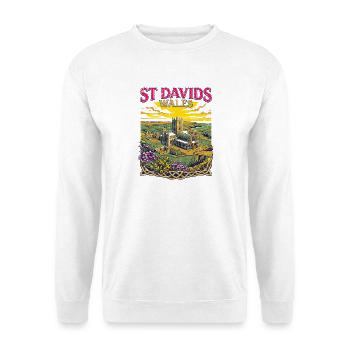 City St Davids Cathedral Wales Retro Travel - Unisex Pullover - Weiß - Vorne - Alina (178cm) & Michal (187cm)