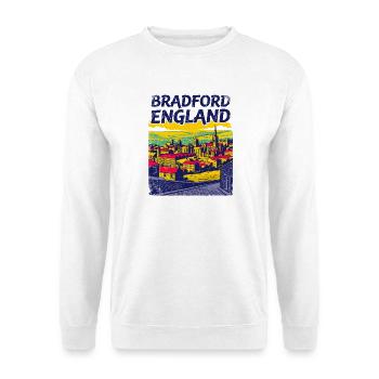 Retro Bradford England City Skyline Sept - Unisex Pullover - Weiß - Vorne - Alina (178cm) & Michal (187cm)