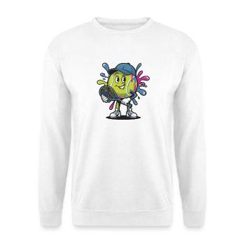  Fröhlicher Tennisspieler Mit Schläger Und Bunten - Unisex Pullover - Weiß - Vorne - Alina (178cm) & Michal (187cm)