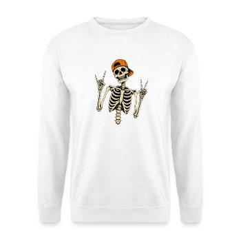 Skelettrocker mit oranger Kappe Halloween - Unisex Pullover - Weiß - Vorne - Alina (178cm) & Michal (187cm)