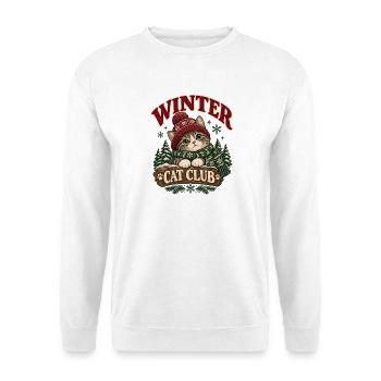 Winter Cat Club Gemütliche Katze - Unisex Pullover - Weiß - Vorne - Alina (178cm) & Michal (187cm)