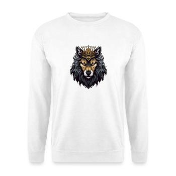 Wolf Kopf mit Krone - Unisex Pullover - Weiß - Vorne - Alina (178cm) & Michal (187cm)