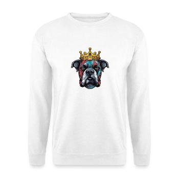 Hund Kopf mit Krone Bunt - Unisex Pullover - Weiß - Vorne - Alina (178cm) & Michal (187cm)