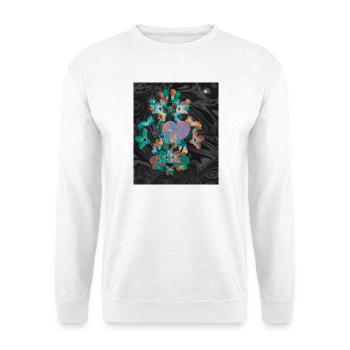 Rosa Herz umgeben von Frühlingsblumen  - Unisex Pullover - Weiß - Vorne - Alina (178cm) & Michal (187cm)