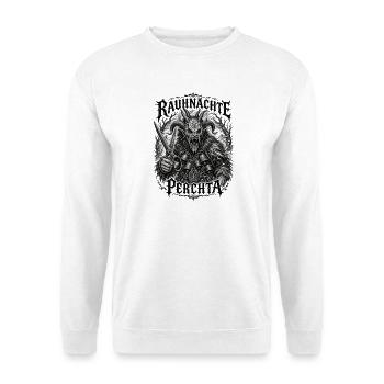 Rauhnächte Perchta Schnitzkunst Glocken Krampus  - Unisex Pullover - Weiß - Vorne - Alina (178cm) & Michal (187cm)