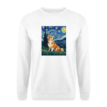 Corgi Sternennacht – lustiger walisischer Corgi-Hundeliebhaber - Unisex Pullover - Weiß - Vorne - Alina (178cm) & Michal (187cm)