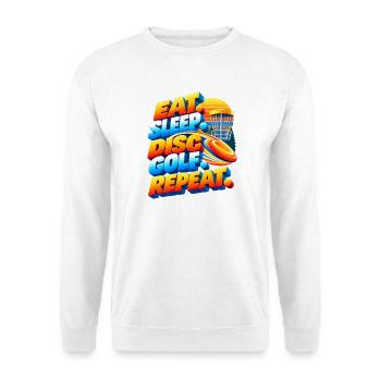 Eat. Sleep. Disc Golf. Repeat. - Unisex Pullover - Weiß - Vorne - Alina (178cm) & Michal (187cm)