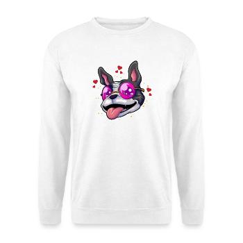 Boston Terrier Brille Humor - Unisex Pullover - Weiß - Vorne - Alina (178cm) & Michal (187cm)