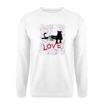 Tierliebe mir Katze im Konfetti Look - Unisex Pullover - Weiß - Vorne - Alina (178cm) & Michal (187cm)