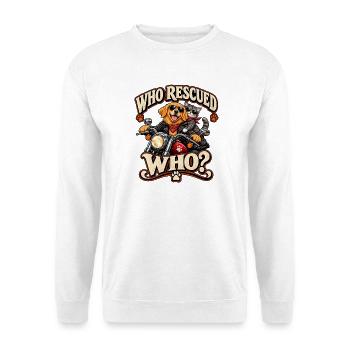 Wer hat wen auf dem Motorrad gerettet - Unisex Pullover - Weiß - Vorne - Alina (178cm) & Michal (187cm)