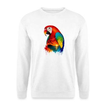 Tropical Sunset Palm Sea Beach Parrot Papagei - Unisex Pullover - Weiß - Vorne - Alina (178cm) & Michal (187cm)