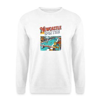 Vintage Newcastle Upon Tyne City Skyline - Unisex Pullover - Weiß - Vorne - Alina (178cm) & Michal (187cm)